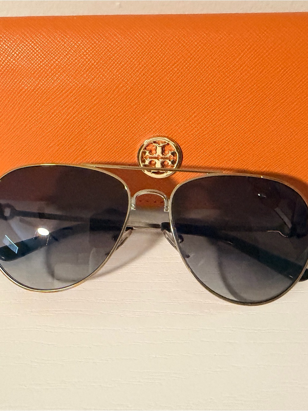 Tory Burch Gold Aviator Sunglasses with Dark Gray Lenses